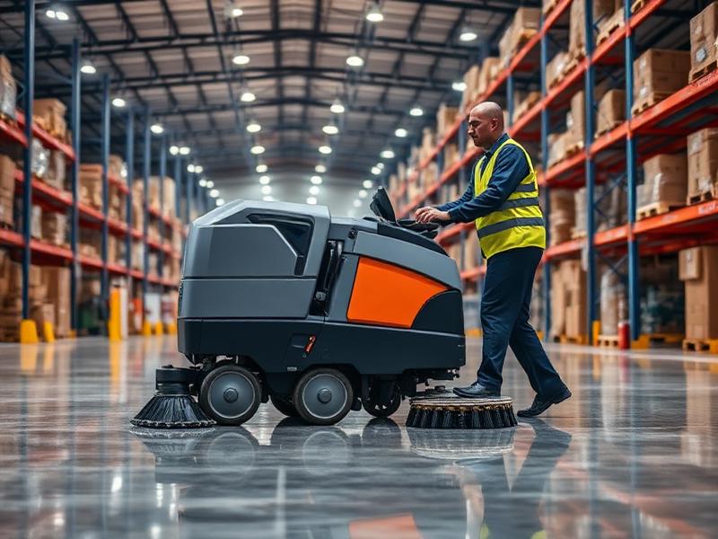 Industrial cleaner pressure washing a warehouse floor at a Sydney logistics facility